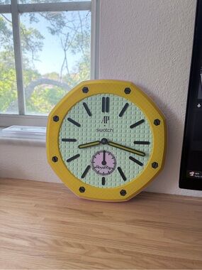 Made to Order !!! Swatch Yellow and Mint Octagonal Wall Clock with Pink Accent
